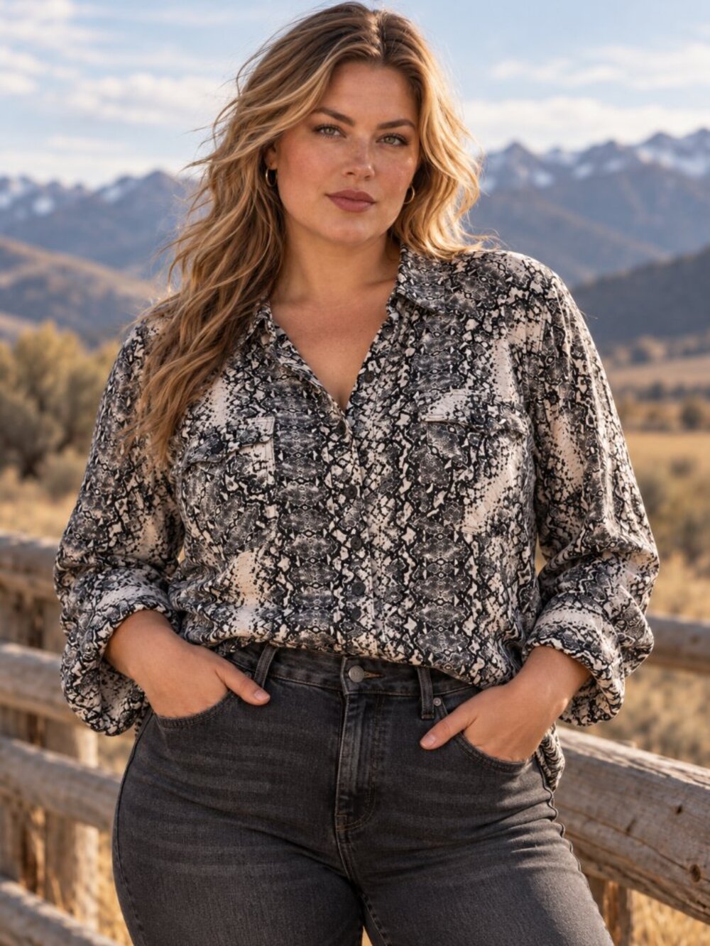 Wrangler Pearl Snap 3XL Snake Print Western Retro Cowgirl Shirt Black White